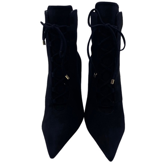 Good American Bootie Scandal Black Suede Leather Lace Up Heeled Ankle Size 7 - Picture 4 of 10